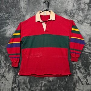 Christopher Hayes Rugby Shirt Mens Large Red Vintage Colorblock Striped USA Made